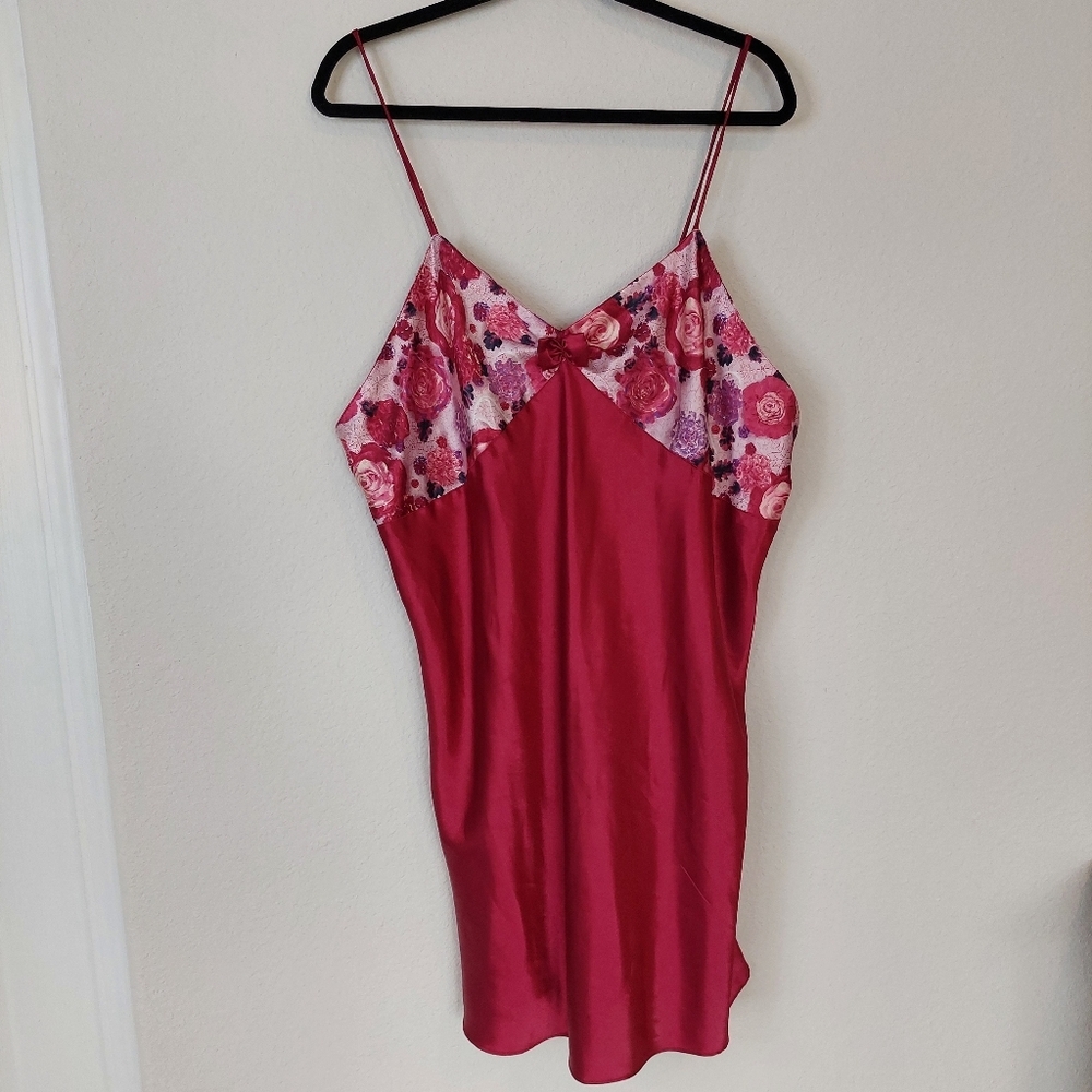 Vintage Y2k Baby Doll Floral Satin Mini‎ Slip Dress Size 2X